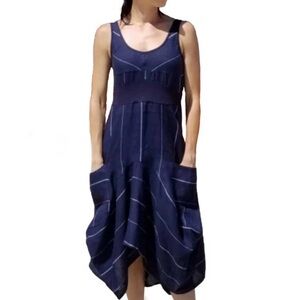 Inizio Magic Navy 2 Pocket Sleeveless Linen Midi‎ Dress women’s M